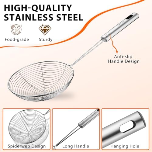 Swify Spider Strainer Set of 3 Asian Strainer Ladle Stainless Steel Wire Skimmer Spoon with Handle for Kitchen Frying Food, Pasta, Spaghetti, Noodle-30.5cm, 32cm, 35cm