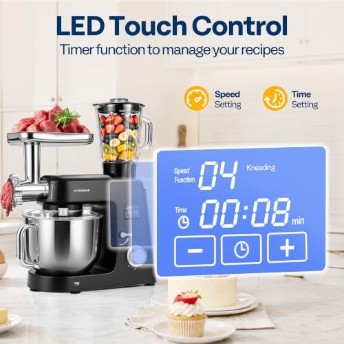 VIVOHOME 9-in-1 Stand Mixer with Fermentation & Timer, 7.5-Quart, Black