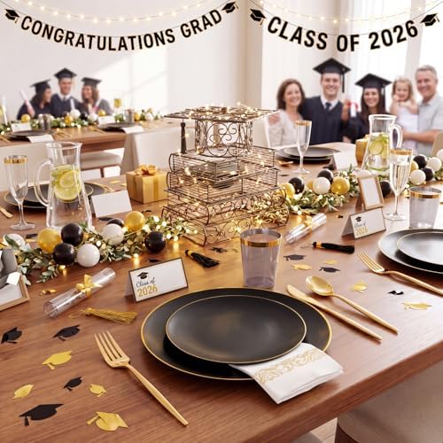 EjonirInjonir 350pcs Premium Black Plastic Plates For Party Heavy Duty