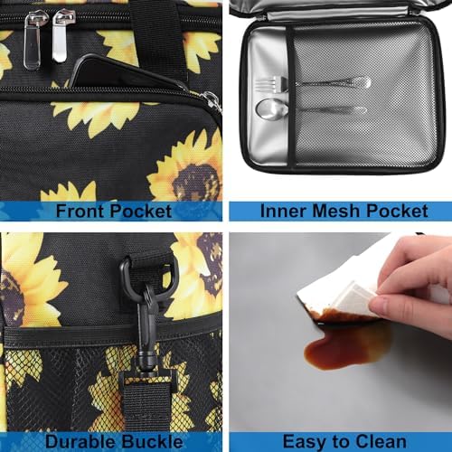 Femuar Lunch Bags for Women/Men, Insulated Lunch Bag for Work Office - Lunch Cooler Bag Leakproof Lunch Box with Adjustable Shoulder Strap - Sunflower