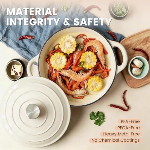 5 Qt Enameled Cast Iron Dutch Oven with Lid, Cream