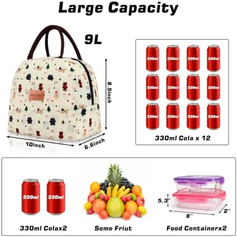 BALORAY Lunch Bag for Women Men Adult Lunch Box (Xmas Cartoon Bear), M
