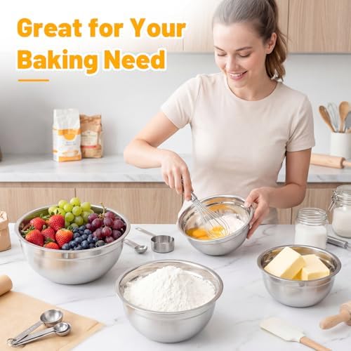 Beasea Mixing Bowls with Lids Set of 3, 2.5 QT Stainless Steel Nesting Mixing Bowls with Lids, Kitchen Metal Nesting Bowl with Lid for Baking, Food Prepping, Serving