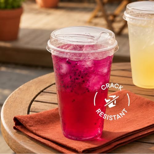 20 oz Clear Plastic Cups with Strawless Sip-Lids [50 Sets] PET Crystal Clear Disposable 16oz Plastic Cups with Lids - Crystal Clear, Durable Cup - BPA Free + Crack Resistant, for Coffee, Juice, Shakes
