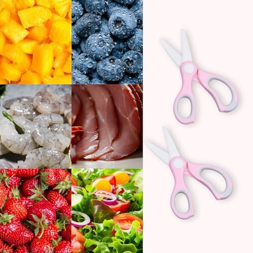 Ceramic Baby Food Scissors - Portable Shears - Healthy Food Cutter with Dust Cover and Storage Case - Cuts Meat, Chicken, Vegetables, Fruits (2-Pack) (Pink - 2 pack)