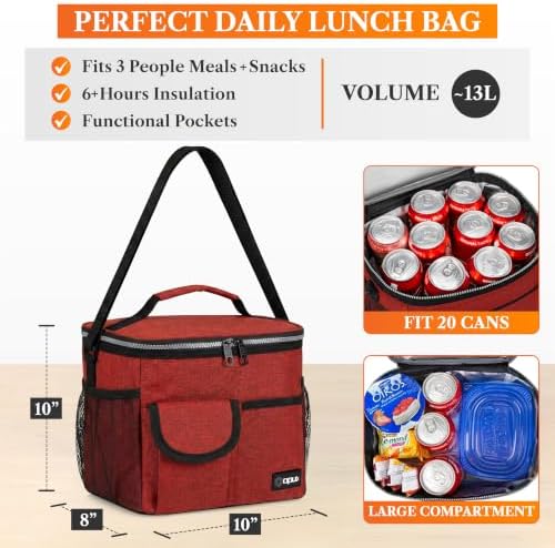 opux Insulated Lunch Box Adult, 18 Can Leakproof Cooler Bag Kid, Red