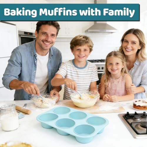 CAKETIME Jumbo Muffin Pan, 6 Cup Silicone 3.5 Inch Large Muffin Tin for Baking Giant Homemade Muffins, Cupcakes, Frittatas Non Stick