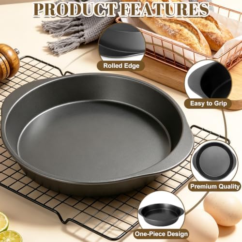 9 Inch Cake Pan Set, 3-Piece Carbon Steel Round Cake Pans with 100 Pre-Cut Parchment Paper Rounds, Nonstick Baking Pans for Layer Cakes, Pizza and Desserts
