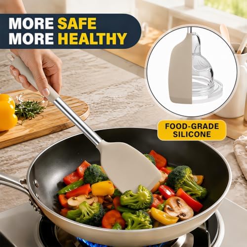 2-Piece Silicone Utensil Set:Heat-Resistant & BPA Free（Khaki）