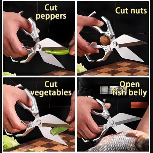 Stainless Steel Bone-Cut Kitchen Scissors, Poultry Shears - Heavy Duty Kitchen Scissors for Food with Ergonomic Handle, Ultra Sharp for Chicken, Meat, Seafood, Bone Cutting (Red)