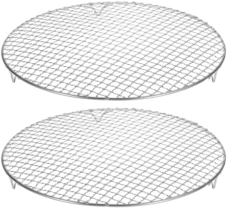 HARFINGTON 2pcs Round Cooking Rack 13.8-inch 201 Stainless Steel Cross Wire Barbecue Grill Net with 20mm Legs for Cooking Baking Steaming BBQ