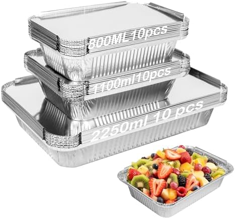 Notwoe® 40 Pack Disposable Aluminum Pans With Lids, 12x8 And 8x6 Square 8x5 6.9x4.3 Square Combo Set, Disposable Baking and Cake Pan. (40 Pack w/Lids)