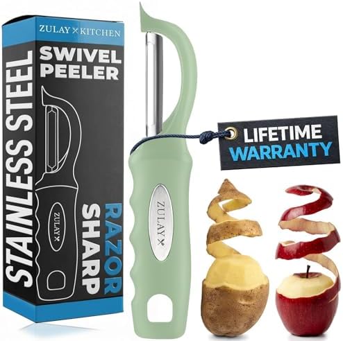 Zulay Kitchen Premium Vegetable Peeler for Kitchen - Swivel Peeler with Razor Sharp Stainless Steel Blades & Strong Ergonomic Handle - Dishwasher Safe, Easy To Use with Blemish Remover - Mint