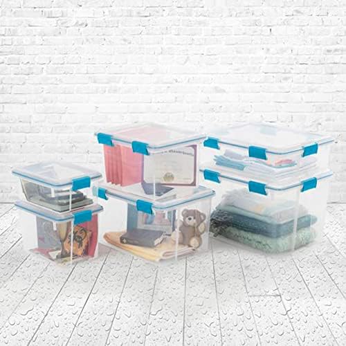 Sterilite 54 Qt Gasket Box, Stackable Storage Bin with Latching Lid and Tight Seal, Plastic Container to Organize Basement, Clear Base and Lid, 1-Pack