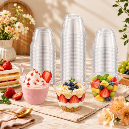 KesaPlan 100 Pcs 9oz Plastic Clear Cups, Disposable Wine Cocktail Glasses