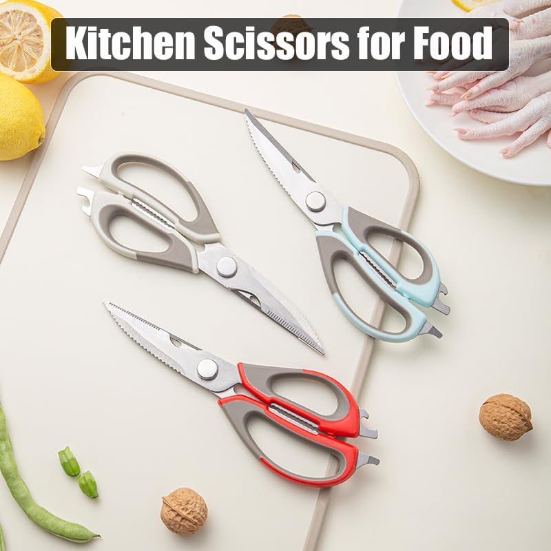 2 Pcs Heavy Duty Kitchen Shears with Magnetic Holder, Multi-function Kitchen Scissors for Food - Come Apart, Rust-Resistant, Magnetic Scissors for Fridge(Green and Blue)