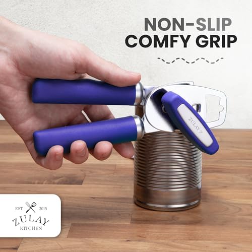 Zulay Kitchen Manual Can Opener Heavy Duty Patented Stainless Steel, Purple