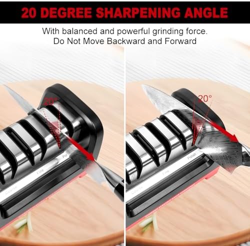 Electric Knife Sharpener,Professional kitchen knife sharpener,Diamond abrasive and precision Angle guide 3 stage slot home sharpener,Sharpening and Polishing, Red