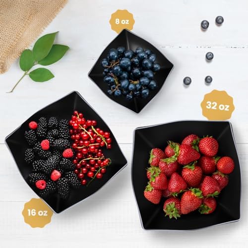 R-kay 6 Pack Square Plastic Serving Bowls - Black Plastic bowls 8 Oz - Disposable Serving Bowls, Disposable Heavy Duty For Weddings Catering And Birthday parties