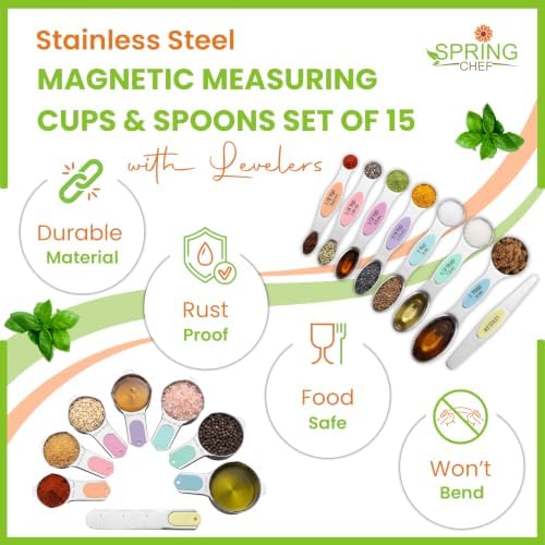 Spring Chef Magnetic Measuring Cups & Spoons Set of 15 w/Levelers, Pastel