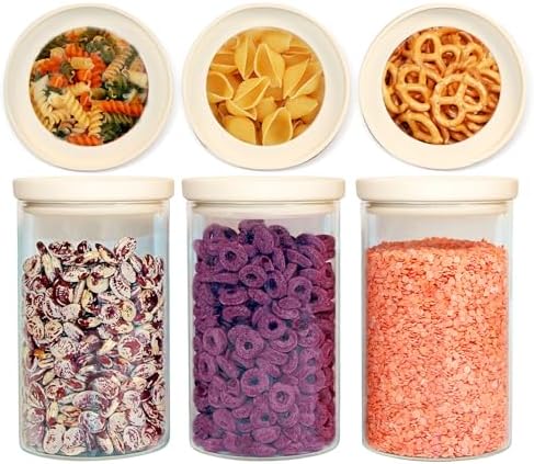 Urban Green Glass Food Storage Jar with Glass Lid, Food Canister Set with Airtight Lids, Pantry Jar for Kitchen Organization. Food Storage Container Set in 6 pack of 26oz