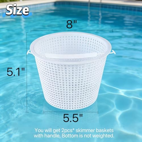 2Pack Pool Skimmer Basket for Inground Pool, 8" Top with Handle