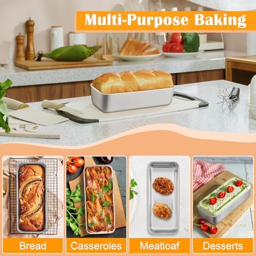 E-far Loaf Pan for Homemade Bread, 12” x 5” Stainless Steel Loaf Pans, 2PCS