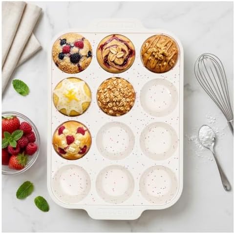 Vinino Silicone Muffin Pan with Reinforced Frame, Nonstick Cupcake Pan