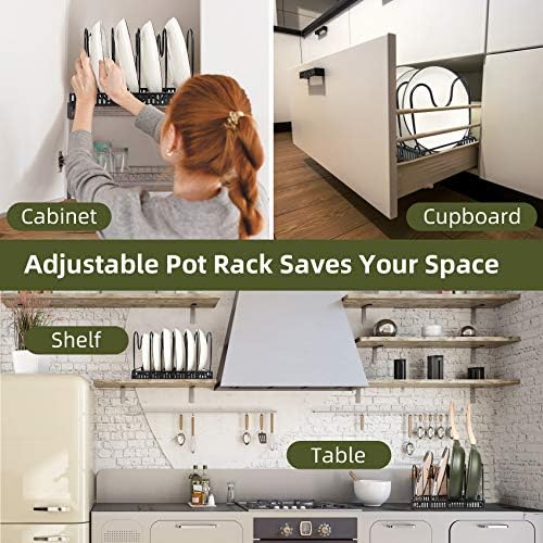 ROOHUA Pot and Pan Lid Organizer Rack for Under Cabinet, 12"-23" Expandable