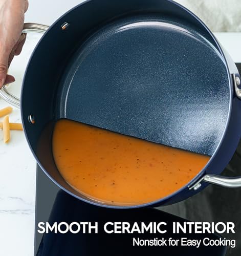 MICHELANGELO 5 Qt Ceramic Nonstick Stock Pot with Lid for Daily Meals, Blue