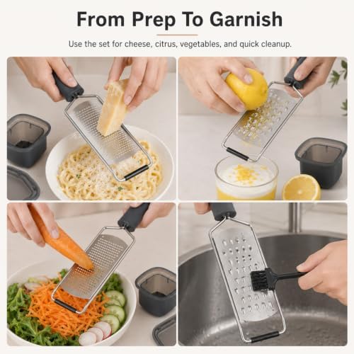 Stainless Steel Cheese Grater Set, Set of 5 Kitchen Grater & Peeler & Slicer, Multi-Purpose Kitchen Zester Grater for Cheese Garlic Nutmeg Vegetables