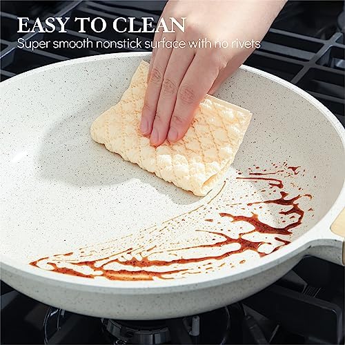 SENSARTE Nonstick Ceramic Frying Pan 12-Inch, Healthy Non Toxic Skillet, Induction Compatible Omelet Pan with Heat Resistant Handle, PFAS-Free, White