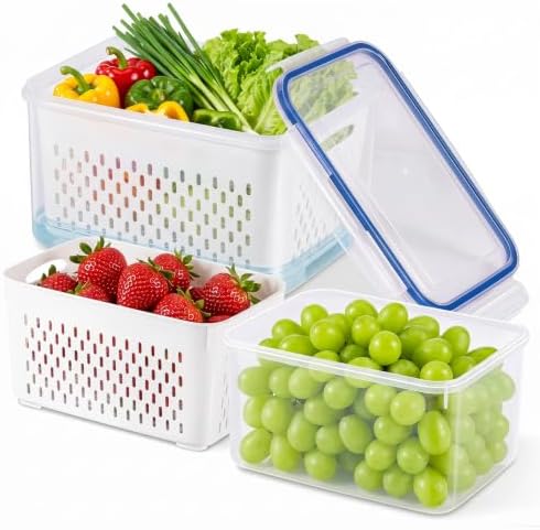 2pcs 4 in 1 Fruit Storage Containers for Fridge with Removable Colanders