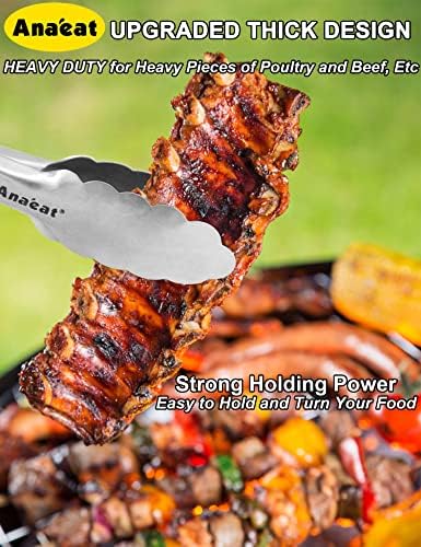 Anaeat Extra Long Stainless Steel Grilling Locking Tong, 17" Sturdy Coiled Spring Kitchen Food Tong with Non-Slip Silicone Grip for BBQ, Baking, Cooking - Heat Resistant up to 480°F (Black)