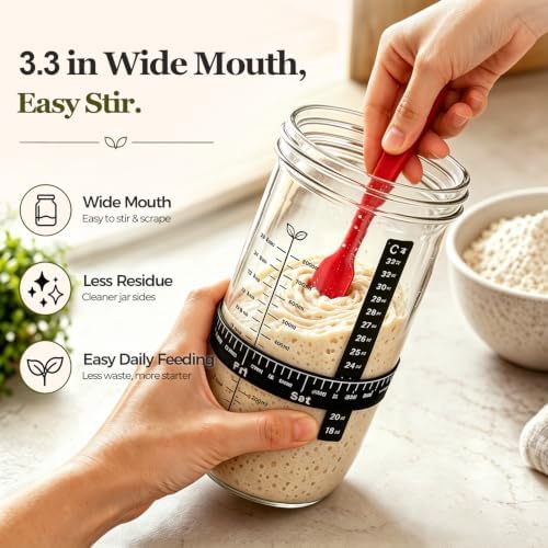 ComSaf Sourdough Starter Jars, 2 Pack Wide Mouth Glass Jars 34oz (1L)