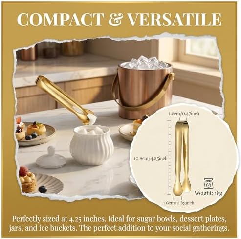 Mini Serving Tongs Set of 6, 4.25 Inch Gold Stainless Steel Small Tongs