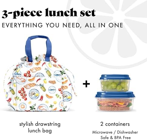 Fit & Fresh Cromwell Cinch Insulated Lunch Bag for Women w/Containers