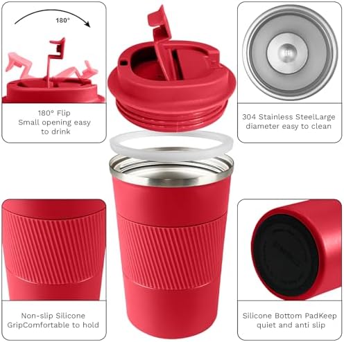 Insulated Travel Coffee Mug, Stainless Steel Coffee Cup with Leakproof Lid