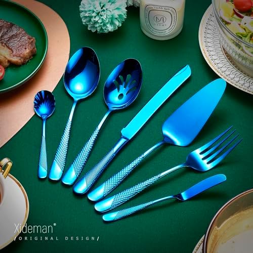 Premium Hammered 18/10 Stainless Steel Serving Utensil Set, 7-Piece