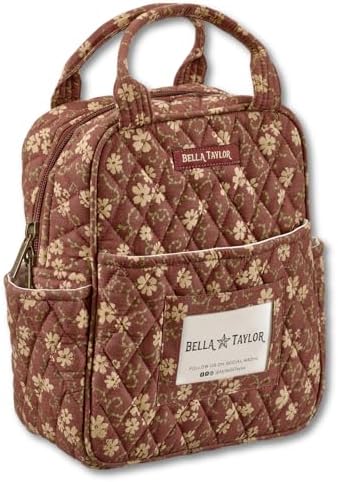 Bella Taylor Lunch Tote, Quilted Lunch Bag, Burgundy Floral