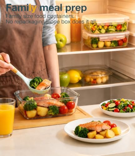 Large Glass Food Storage Containers with Lids, 2 Pack, 8 Cups/ 63oz