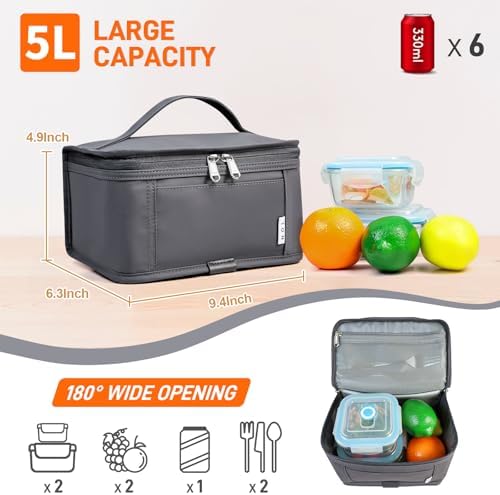 NOL Small Lunch Bag Mini Lunch Box Insulated Lunch Bag for Men/Women Leakproof Cooler Tote Bag Lightweight Nylon Waterproof Lunch Box For Work, Dark gray