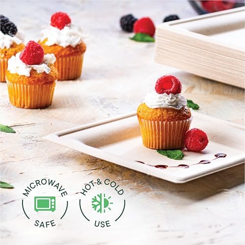 100% Compostable Square Paper Plates - 6 Inch [50-Pack] Heavy Duty