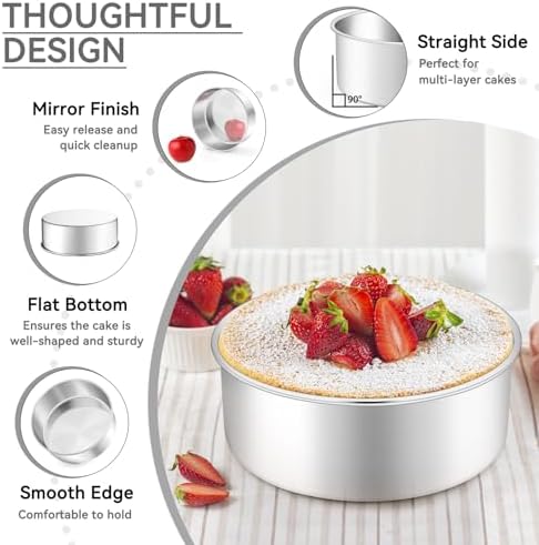Leonyo Tall Round Cake Pans, 6’’- 8’’- 9½’’ Cake Pan Set for 3, Stainless Steel Round Layer Baking Tier Cake Pans Set, 3-Tiered Cake Tins for Birthday Wedding, Non Toxic & Healthy, Dishwasher Safe