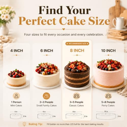 Vinino 8 Inch Silicone Cake Pan, 3 Pack Round Baking Mold with Metal Frame