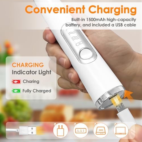 Milk Frother Handheld, Rechargeable Coffee Frother Wand, Drink Mixer, White