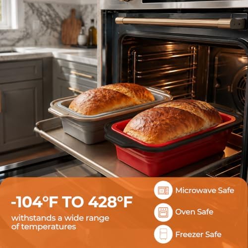 2-Pack Collapsible Silicone Loaf Pans & Oven Mitts, Bread Pan