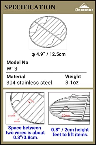 CAMPINGMOON φ4.9-inch Round Stainless Steel Cooking Grid Grill Fits for Backpacking Pocket Stove W13