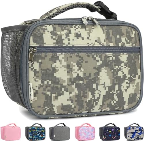 GYEUKHAM Insulated Lunch Box for School, Thermal Reusable Durable Freezable Lunch Bags for Kids Boys Girls Men Women - Small Soft Cooler Portable Lunch Tote Kit for Work Picnic Travel,Grey Camo