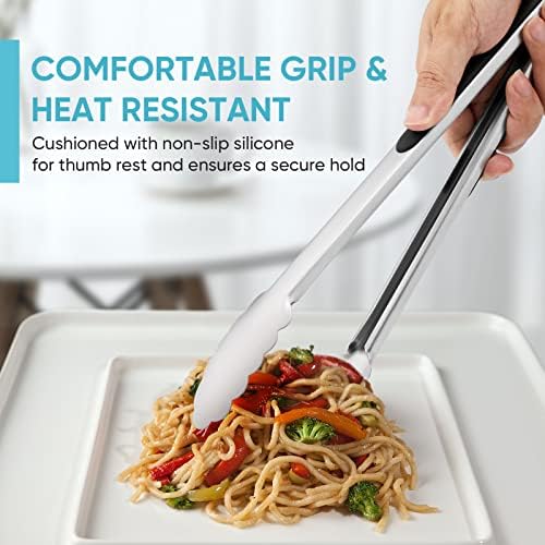12-Inch Kitchen Tongs for Cooking,Heat-Resistant Stainless Steel Tong,Black